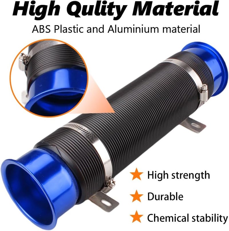 BARTOO 3" Turbine Intake Pipe, Cold Air Intake Pipe 76MM Adjustable Flexible Hose Tube Car Cold Air Turbo Intake Inlet Pipe Universal Cold Air Intake Filter, Blue - Image 2